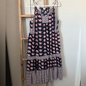 Crown & Ivy Navy and Pink Elephant Pattern Dress